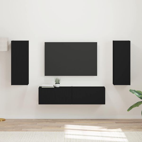 vidaXL Conjunto de mueble de TV 2 pcs Negro Madera de ingenier&iacute;a