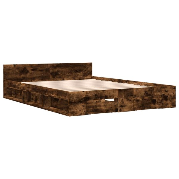 vidaXL Cama con cajones madera de ingeniería roble ahumado 135x190 cm