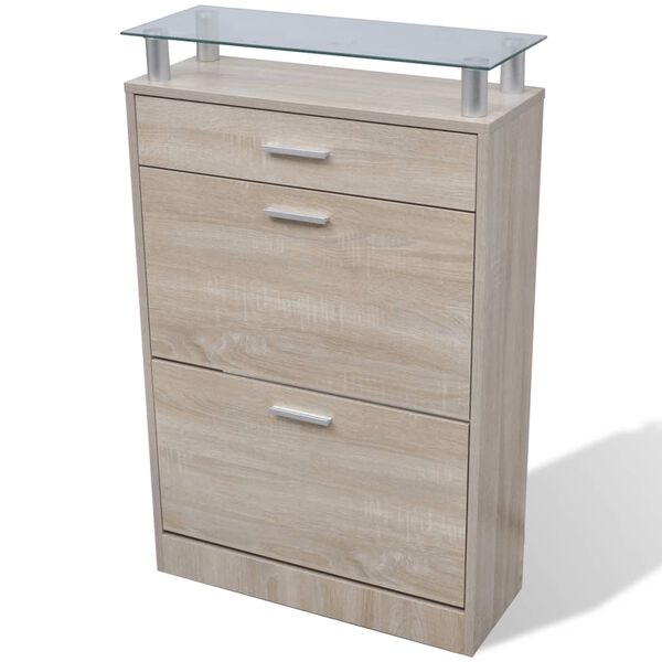 vidaXL Mueble zapatero caj&oacute;n y estante superior vidrio aspecto madera