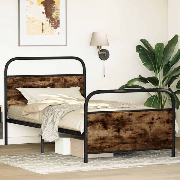 vidaXL Estructura cama sin colch&oacute;n 107x203 cm madera roble ahumado