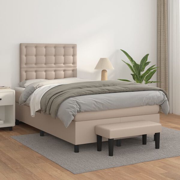 vidaXL Cama box spring con colch&oacute;n cuero sint&eacute;tico capuchino 120x200cm