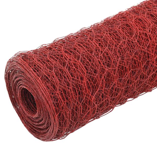 vidaXL Alambrada de gallinero acero revestimiento PVC rojo 25x0,5 m