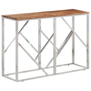vidaXL Mesa consola acero inoxidable y madera maciza acacia plateada