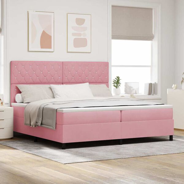 vidaXL Cama Box Spring LED con colch&oacute;n Rosa 200 x 200 cm Terciopelo