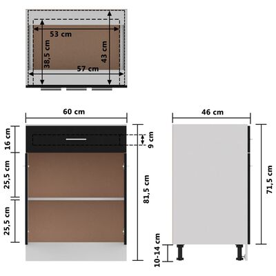 vidaXL Armario inferior cajón cocina madera ingeniería negro 60x46x81,5cm