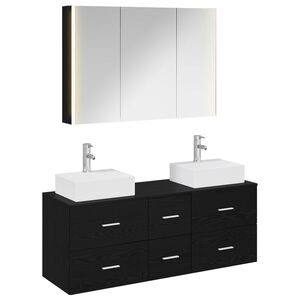 vidaXL Juego de muebles de ba&ntilde;o 4 pcs Roble Negro