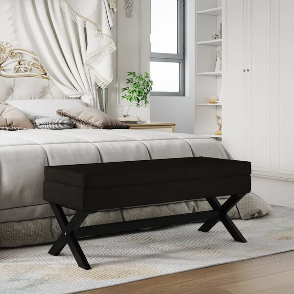 vidaXL Taburete con almacenaje terciopelo negro 110x45x49 cm
