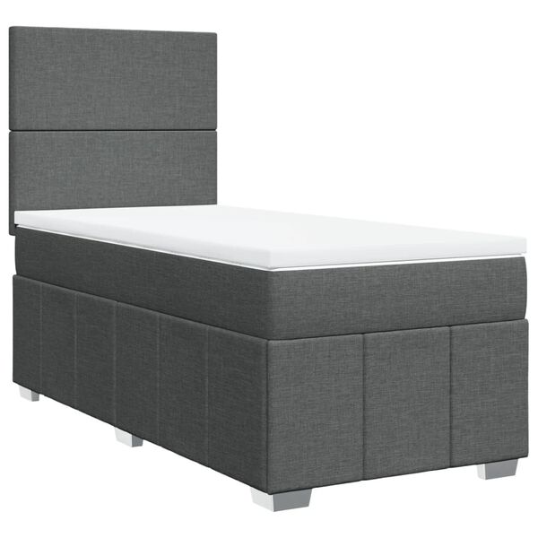vidaXL Cama box spring con colch&oacute;n tela gris oscuro 90x200 cm