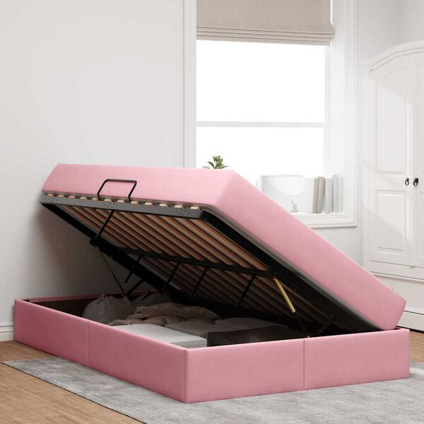 vidaXL Cama con almacenamiento y colch&oacute;n Rosa 120 x 200 cm Terciopelo