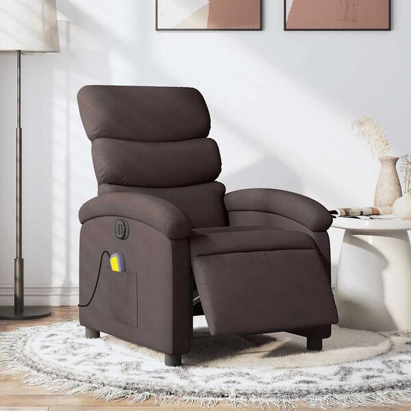 vidaXL Sillón reclinable de masaje eléctrico tela marrón oscuro