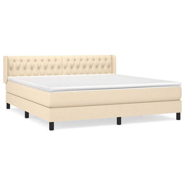 vidaXL Cama box spring con colch&oacute;n tela color crema 180x200 cm