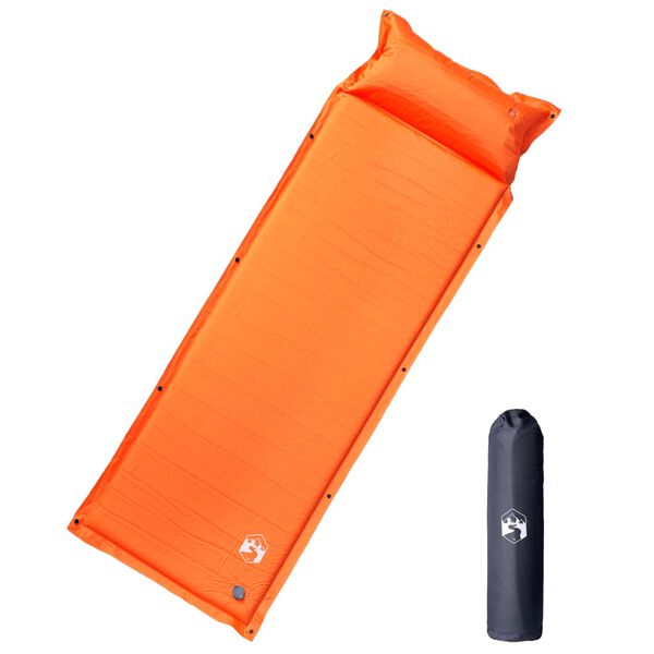 vidaXL Colch&oacute;n de camping autoinflable con almohada 1 persona naranja