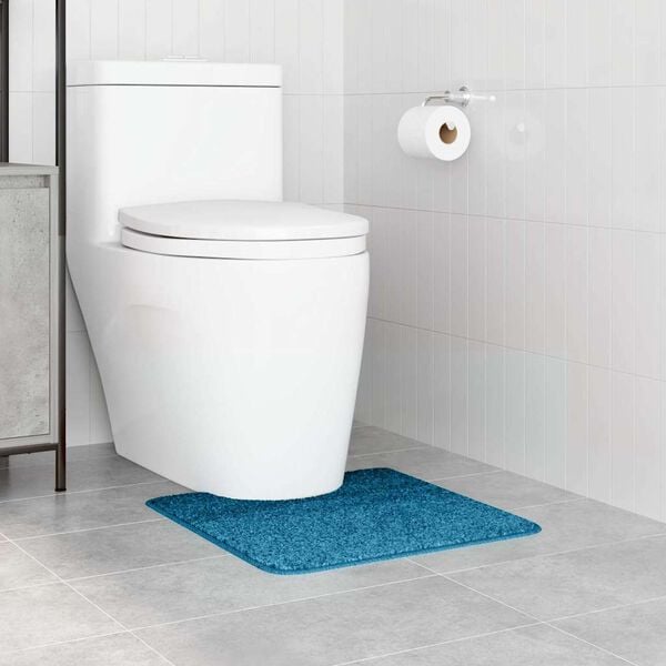 vidaXL Alfombra antideslizante para ba&ntilde;o con corte para inodoro Azul