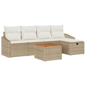 vidaXL Conjunto de sof&aacute;s de jard&iacute;n con coj&iacute;n 6 pcs Beige Polirat&aacute;n