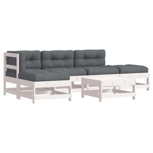 vidaXL Juego de muebles jard&iacute;n 6 piezas y cojines madera maciza blanco