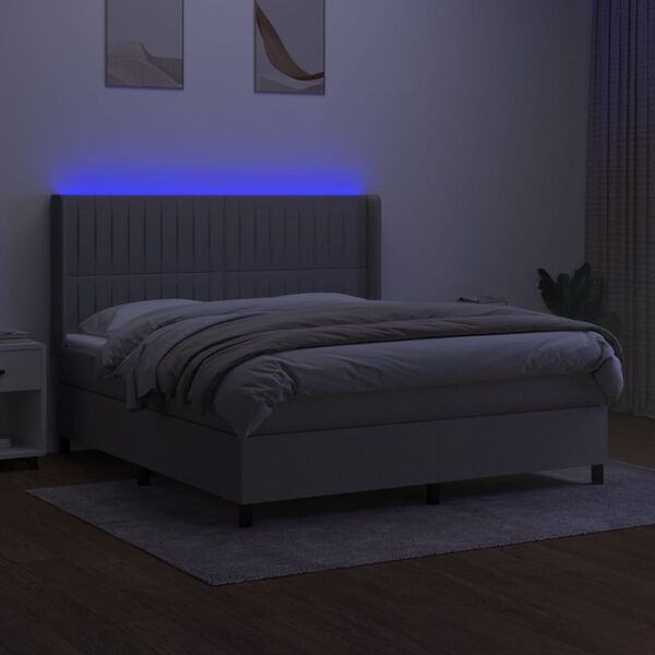 vidaXL Cama box spring colch&oacute;n y luces LED tela gris claro 160x200 cm