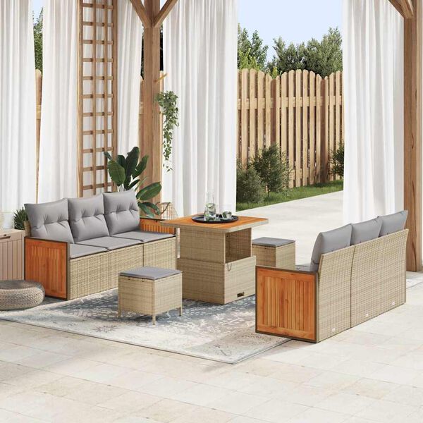 vidaXL Conjunto de sof&aacute;s de jard&iacute;n con coj&iacute;n 11 pcs Beige y Gris Claro
