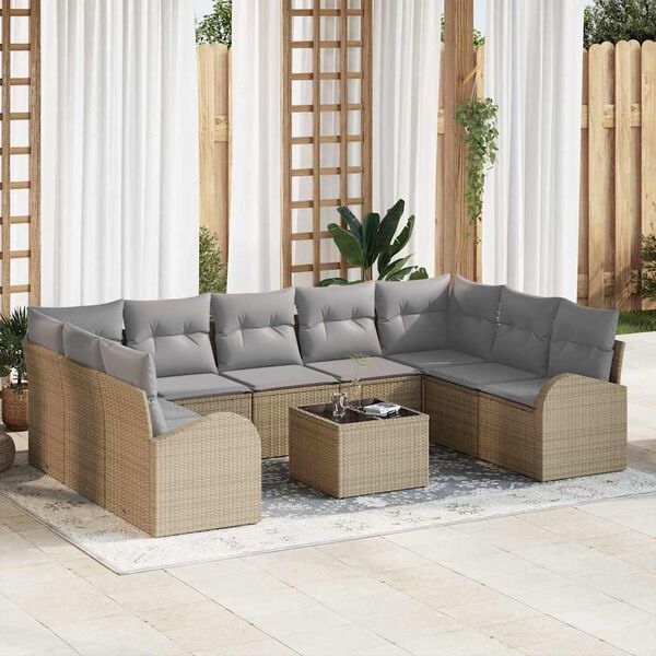 vidaXL Conjunto de sofá de jardín 10 pcs Beige Poliratán