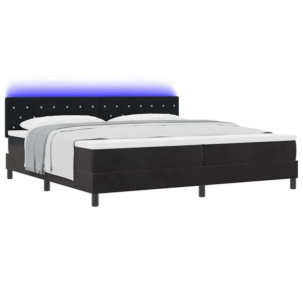 vidaXL Cama Box Spring LED con colch&oacute;n Negro 200 x 200 cm Terciopelo
