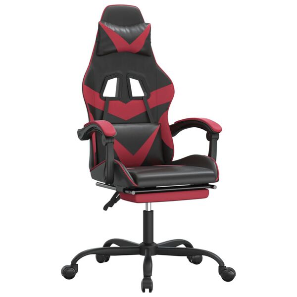 vidaXL Silla gaming con reposapiés cuero sintético negro rojo tinto