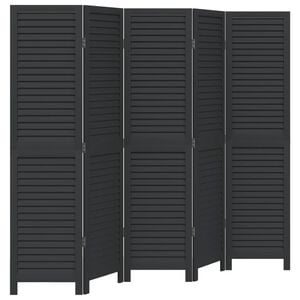 vidaXL Biombo separador de 5 paneles madera maciza Paulownia negro