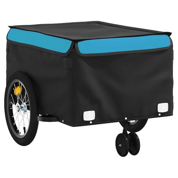 vidaXL Remolque para bicicleta hierro negro y azul 45 kg
