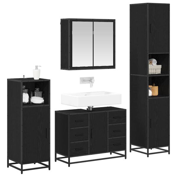 vidaXL Juego de muebles de ba&ntilde;o 4 pcs Roble Negro Madera contrachapada