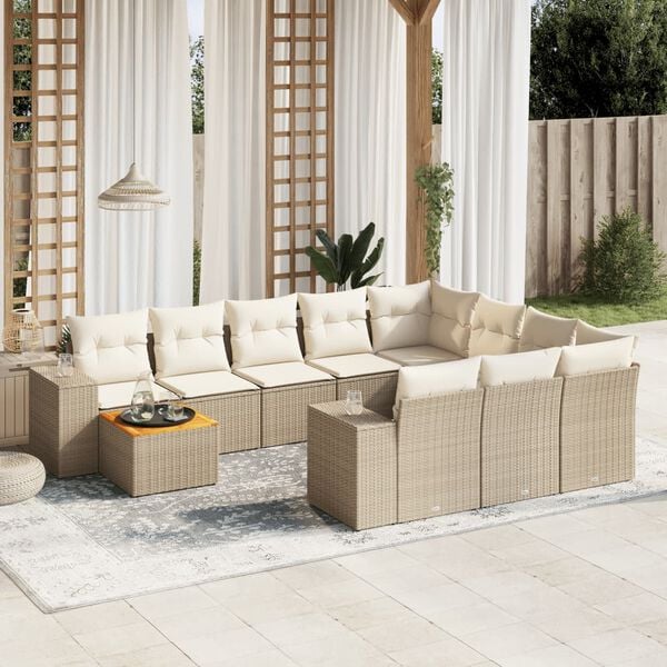 vidaXL Set de sof&aacute;s de jard&iacute;n 11pzas con cojines rat&aacute;n sint&eacute;tico beige