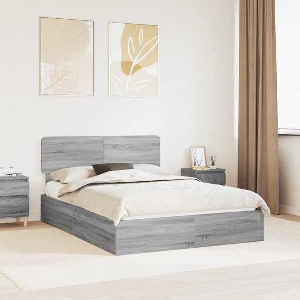 vidaXL Cama con almacenamiento con cabecera Gris Sonoma 150 x 200 cm