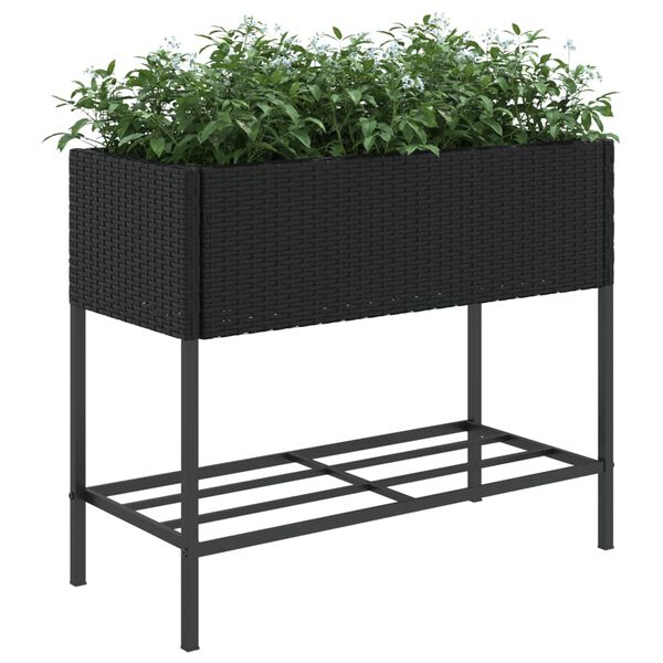 vidaXL Jardineras con estante 2 uds rat&aacute;n sint&eacute;tico negro 90x40x75 cm