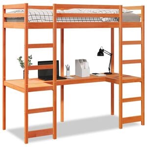 vidaXL Cama alta sin colch&oacute;n madera maciza pino marr&oacute;n cera 75x190 cm