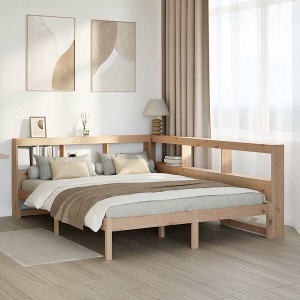 vidaXL Cama con estanter&iacute;a sin colch&oacute;n madera maciza de pino 135x190cm