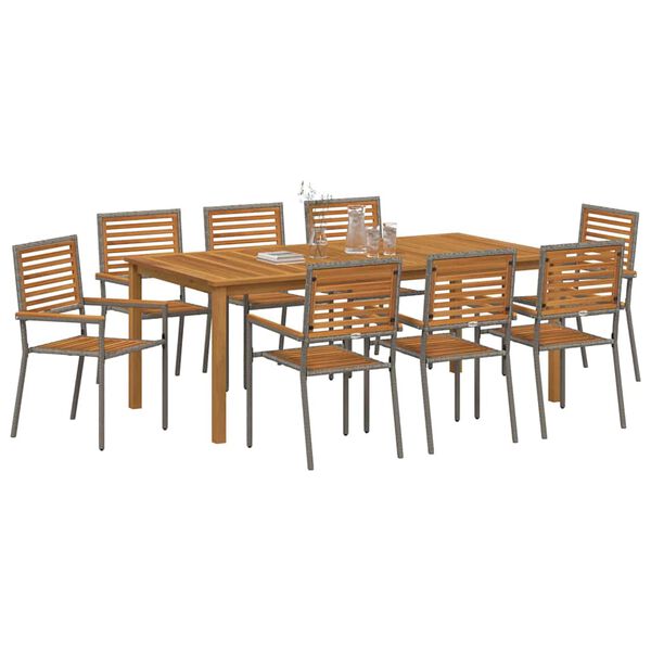 vidaXL Conjunto de Comedor de Jard&iacute;n 9 pcs Gris