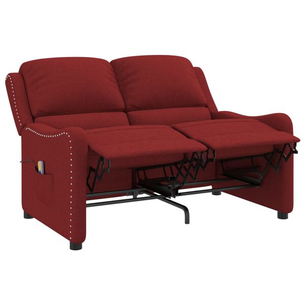 vidaXL Sill&oacute;n reclinable de masaje 2 plazas tela rojo tinto