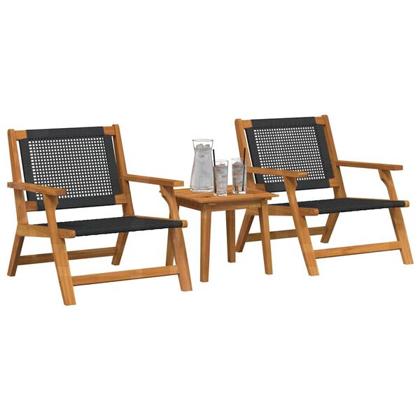vidaXL Sillas de Jard&iacute;n con Mesa 3 pcs Negro Madera de Acacia S&oacute;lida