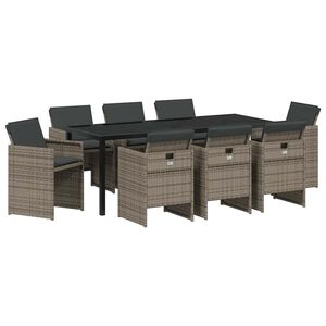 vidaXL Conjunto de Comedor de Jard&iacute;n 9 pcs Gris rat&aacute;n sint&eacute;tico