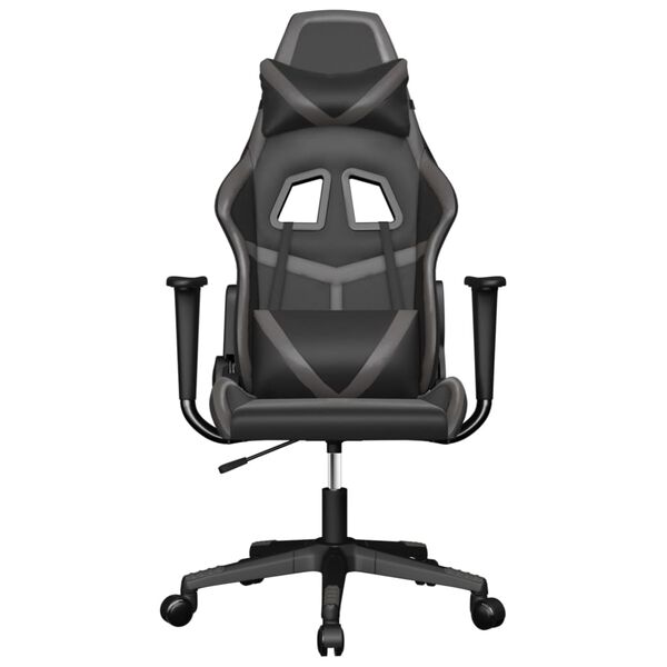 vidaXL Silla gaming de masaje cuero sintético negro y gris