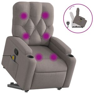 vidaXL Sill&oacute;n reclinable de masaje elevable tela gris taup&eacute;