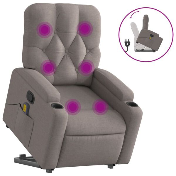 vidaXL Sill&oacute;n reclinable de masaje elevable tela gris taup&eacute;