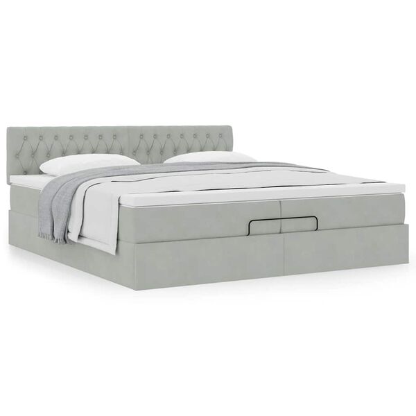 vidaXL Estructura de cama otomana con colch&oacute;n gris claro 200x200 cm