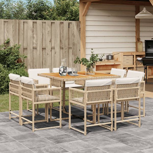 vidaXL Set comedor de jard&iacute;n 9 pzas con cojines rat&aacute;n sint&eacute;tico beige
