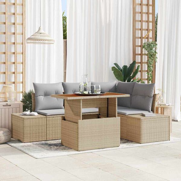 vidaXL Conjunto de sof&aacute; de jard&iacute;n 5 pcs Beige Polirat&aacute;n