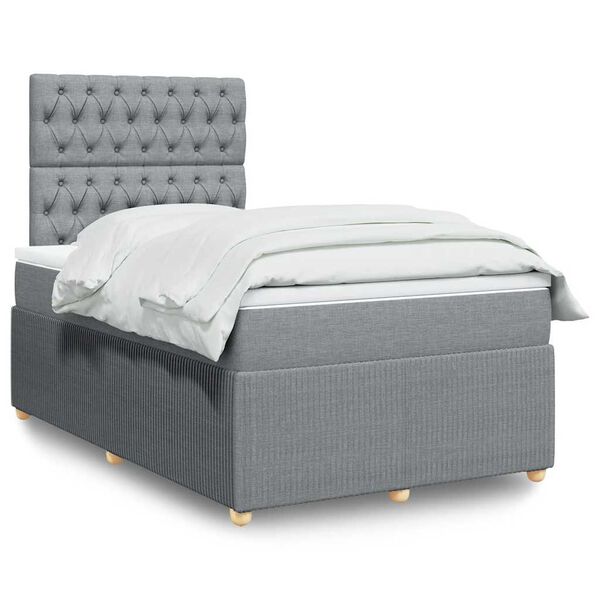vidaXL Cama box spring con colch&oacute;n tela gris claro 120x200 cm