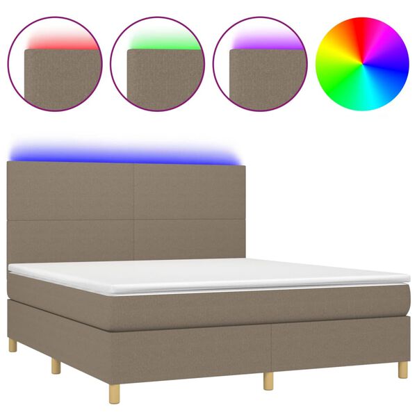 vidaXL Cama box spring colch&oacute;n y luces LED tela gris taupe 180x200 cm