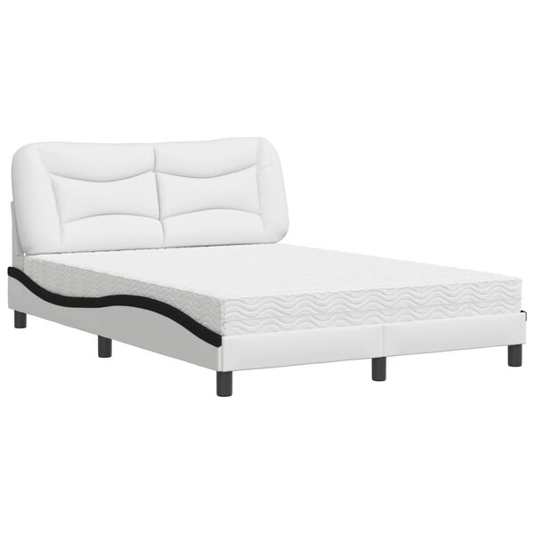 vidaXL Cama con colch&oacute;n Hvar cuero sint&eacute;tico blanco y negro 120x200 cm