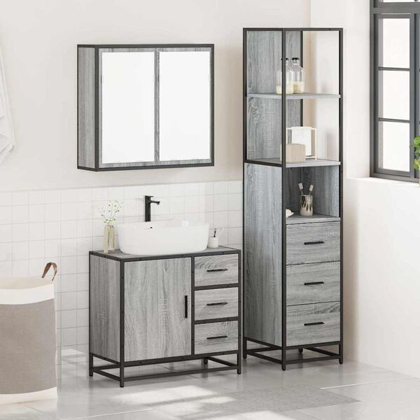 vidaXL Set de muebles de ba&ntilde;o 3 pzas madera contrachapada gris sonoma