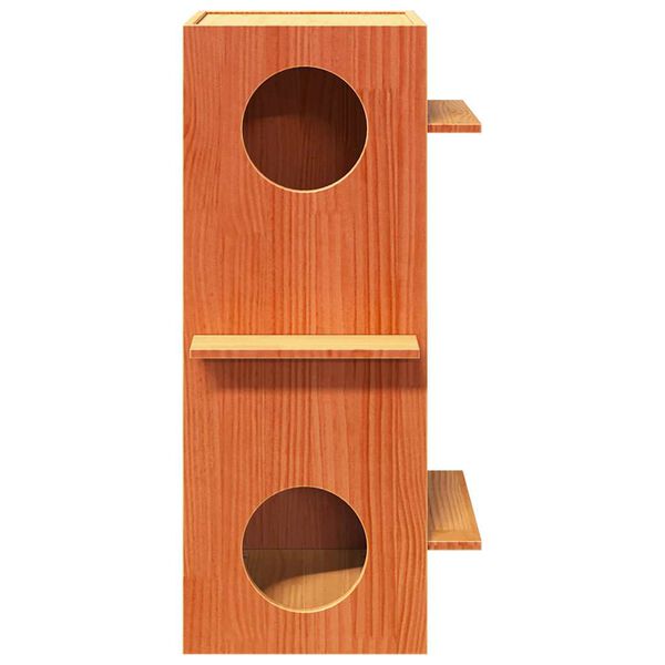 vidaXL Casa para gatos cera marrón 43x43x90 cm madera maciza pino