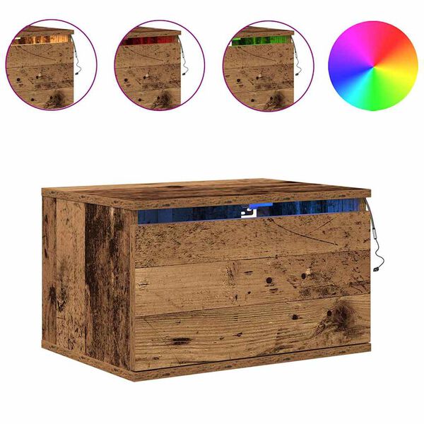 vidaXL Mesita de noche de pared con caj&oacute;n Madera vieja 50 x 36 x 30 cm