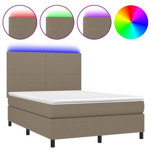 vidaXL Cama box spring colch&oacute;n y luces LED tela gris taupe 140x190 cm