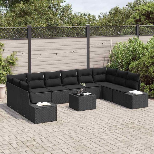 vidaXL Conjunto de sof&aacute; de jard&iacute;n 11 pcs Negro rat&aacute;n sint&eacute;tico